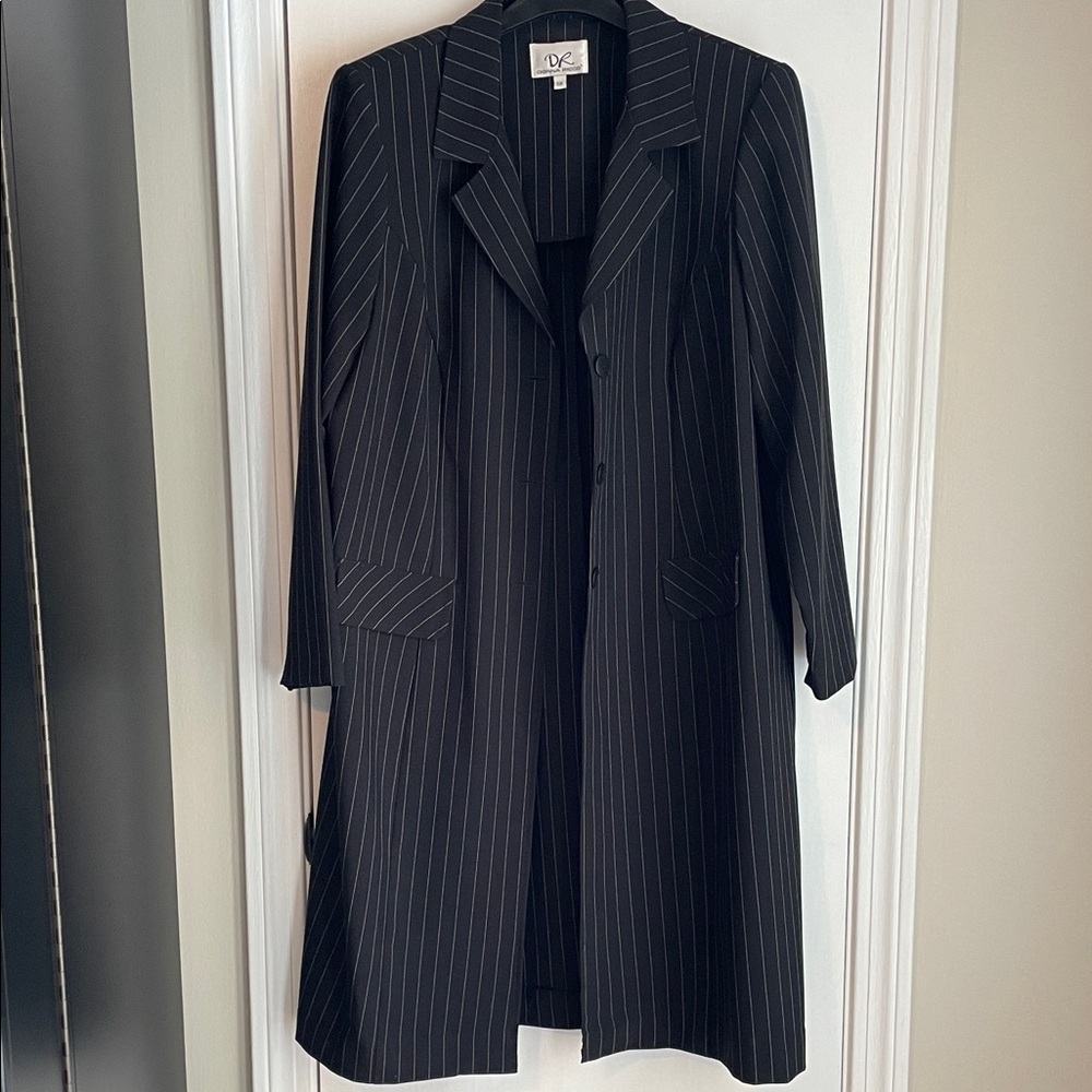Donna Ricco Black & White Pinstripe Duster Coat 18W - Picture 10 of 11